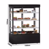 Vitrine réfrigérée 4 faces vitrées MADRID - 1010L - 1500mm - Double vitrage - avec 3 étagères en verre - portes coulissantes vitrées arrière - Noir mat