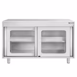 Armoire de travail en inox PREMIUM - 1200x600 mm - avec porte coulissante en verre