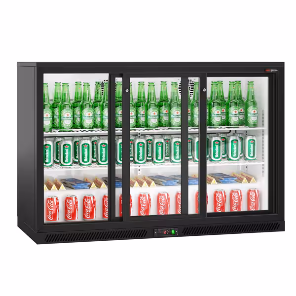 Barkoelkast - 1330mm - 320 liter - met 3 glazen schuifdeuren - Zwart