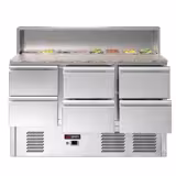 Saladette ECO - 1368mm - 402L - 6 gavetas - com encaixe para 8x GN 1/6 & Tampa em aço inox