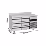 Commercial Counter Fridge PREMIUM - 1400x700mm - with 6 drawers - with upstand - capacity 281 litres