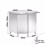 Table armoire d’angle en acier inoxydable PREMIUM - 1000x1000mm - avec portes battantes
