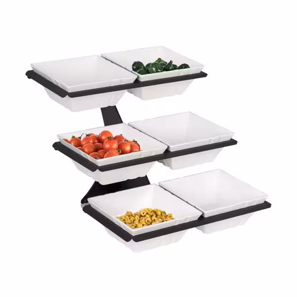 Buffetstandaard - zwart gecoat RVS & melamine - 3-laags - 500x280mm - Hoogte: 415mm - incl. 6 melamineschaaltjes
