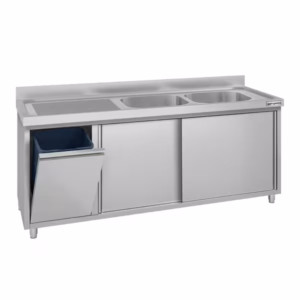 Commercial Sink Cabinet ECO - 2000x700mm - with waste bin & 2 bowls centre