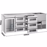 Barkoelkast PREMIUM - 2500x700mm - 1 glazen deur & 6 laden