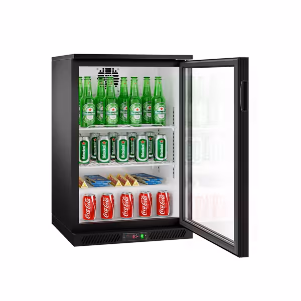 Barkoelkast - 600mm - 126 Liter - met 1 glazen klapdeur - zwart
