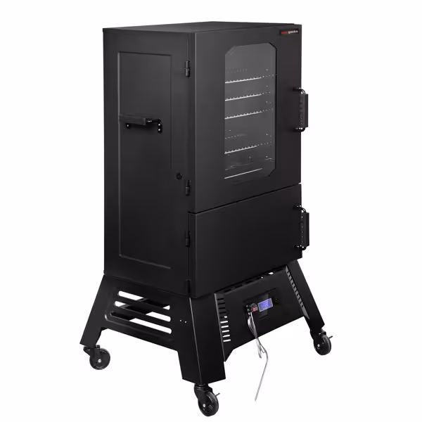 Fumoir électrique professionnel - Commande électronique - avec 4 étagères - 670x739mm - sur roulettes - Noir - fumage à chaud et à froid