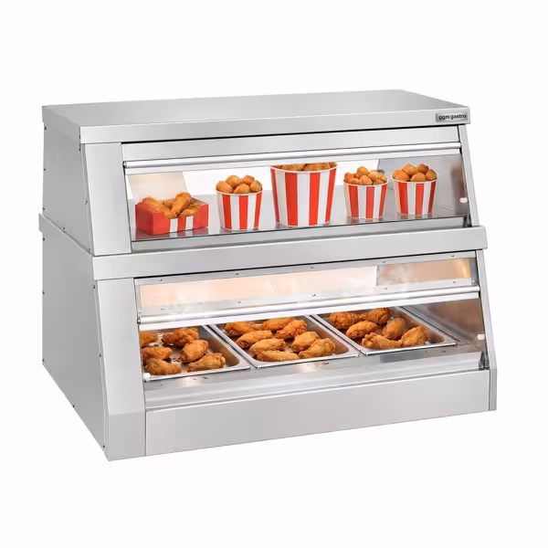 Warmhaltevitrine - 1200mm - 3,5 kW - für 3x GN 1/1 - 2 Ablagen - separat steuerbar