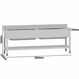 Chiuvetă profesională pentru oale ECO - 2000x700 mm - cu poliță inferioară - cu 2 cuve