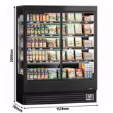 Supermarkt-wandkoelmeubel - 1524mm - 693 liter - van 1 tot 5 °C - met 2 dubbelglas glazen draaideuren & 4 schappen - zwart