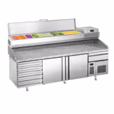 Commercial Pizza Prep Counter - Granite Top PREMIUM PLUS - 2305x800mm - with 2 doors & 7 drawers - incl. refrigerated topping unit - 10x GN 1/3