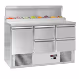 Saladette Kompakt ECO - 1365x700 mm - förhöjd kylränna - 1 dörr & 4 lådor - för 8x GN 1/6