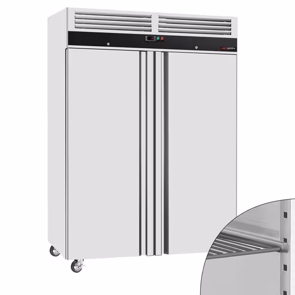 Vrieskast RVS ECO - GN 1/1 - EN 600x400 - 1480mm - 1200liter - tot -18°C - met 2 deuren - geforceerde koeling, automatische ontdooiing & slot - Zwart