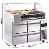Commercial Saladette Prep Counter - 1210x700mm - 4 Drawers - for 9x GN 1/6 - incl. Crepes maker with 2 plates & Wooden spatula