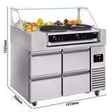 Banco preparazione refrigerato - 1210 mm - 4 cassetti - per 9x contenitori 1/6 GN - incl. crepiera con 2 piastre
