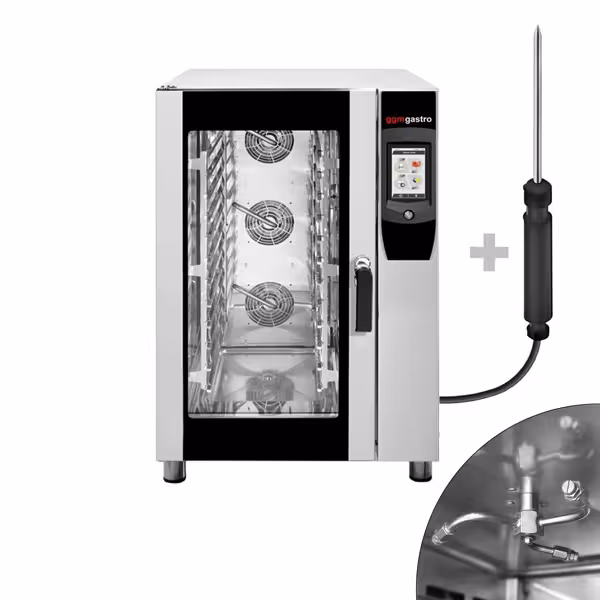 Bakery-Electric Commercial Combi Oven - Touchscreen Controls - 10x EN 600x400 or 10x GN 1/1 - 7" colour touchscreen - incl. Automatic washing system, Core temperature probe, Wi‑Fi & Cloud