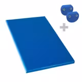Skärbräda - 250x400 mm - Tjocklek: 20 mm - HACCP-godkänd - polyeten (HDPE 500) - blå - med halkfria fötter - tål maskindisk upp till 70 °C