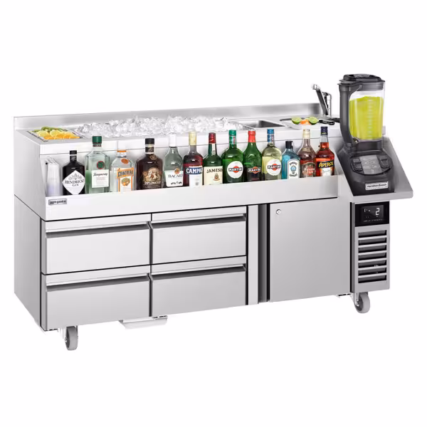 Table réfrigérée de bar pour cocktails et boissons - 1600 mm - 235 litres - 1 porte, 4 tiroirs & prise 230 V