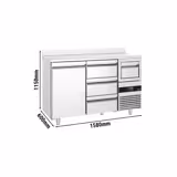 Commercial Back Bar Bottle Cooler PREMIUM - 1580x600mm - 365L - with 1 Door & 3 Drawers, upstand & knock box for coffee - Stainless Steel