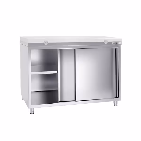Armário de trabalho em aço inoxidável PREMIUM - 1,2 m - com porta de correr - inclui placa de corte  (Branco)