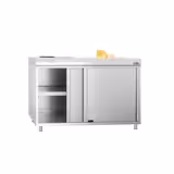 Dulap de lucru din oțel inoxidabil PREMIUM - 1,2 m - cu ușă glisantă - incl. blat de lucru alb