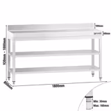 Rostfri arbetsbänk PREMIUM - 1800x800 mm - med underhylla & bakkant & extra hyllplan
