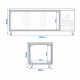 Tavolo refrigerato pasticceria PREMIUM PLUS - 2185x800mm - 610 L - 6 Porte in vetro, passavivande