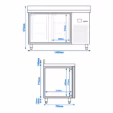 Hűtött munkaasztal PREMIUM - 1400x700 mm - GN 1/1 - 281 liter - ventilációs - 2 üvegajtóval - felhajtással
