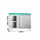 Armario de trabajo de acero inoxidable - 1,0 m - con puerta corredera - incluye tabla de cortar en verde
