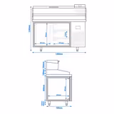 Banco pizza refrigerato PREMIUM PLUS - 1490x700mm - con 1 porta & 3 cassetti - piano in granito - con vetrina ingredienti refrigerata superiore - 6x GN 1/4