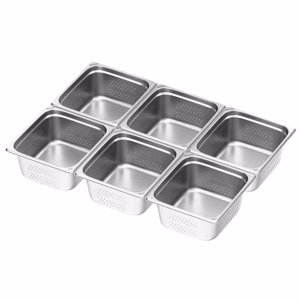 (6 stuks) RVS GN-bak GN 2/3 - geperforeerd - Diepte: 150mm