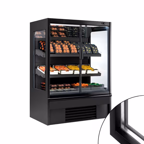 Commercial multideck display fridge - 1330mm - 370L - with 2 hinged glass doors & 2 shelves - Black