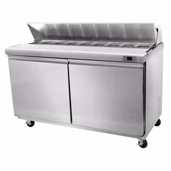 Commercial Saladette Counter American Style PREMIUM - 1555mm - 1670L - 2 doors - open top for 16 x GN 1/6 & stainless steel hinged lid - incl. 16x GN 1/6 pans