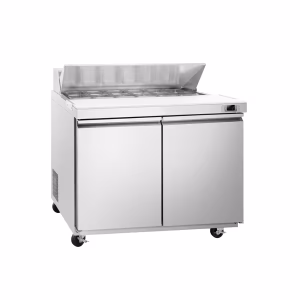 Masă de preparare American Style PREMIUM – 1230 mm – 396 litri – 2 uși – incl. 12 recipiente GN 1/6