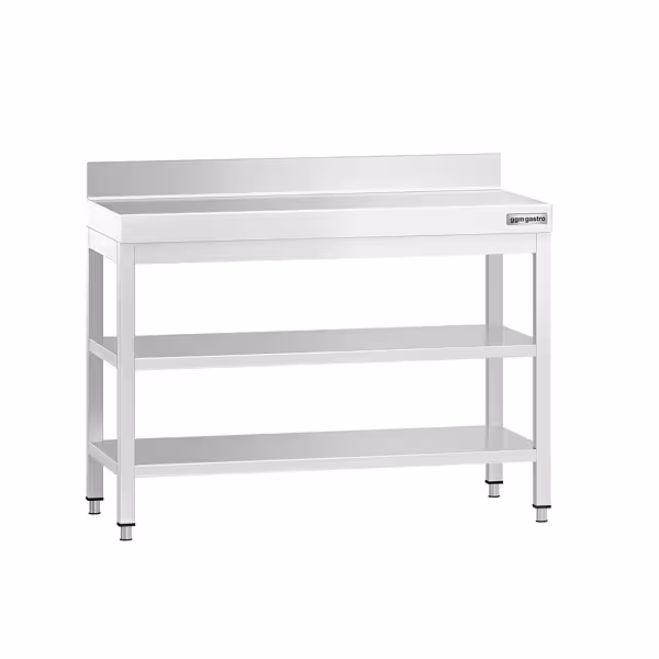 Table de travail inox PREMIUM - 1000 x 600 mm - avec tablette inférieure, Dosseret & Tablette intermédiaire