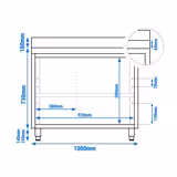 Dulap de lucru din oțel inoxidabil PREMIUM - 1000 x 700 mm - cu ușă glisantă și bordură
