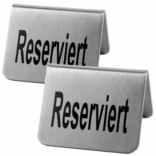(6 pcs) Table Tent - 2-piece Set - "Reserved" - Stainless Steel - 55x35mm