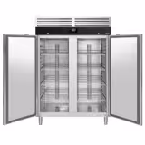 Vrieskast RVS PREMIUM - GN 2/1 - 1372mm - 1200liter - tot -22°C tot -18°C - met 2 deuren - geforceerde koeling, LED‑verlichting, automatische ontdooiing, slot & omkeerbare deur