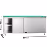 Szafka robocza ze stali nierdzewnej PREMIUM - 2000x700mm - z drzwiami suwanymi - z deską do krojenia, kolor: zielony