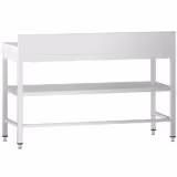 Mesa de trabalho em aço inoxidável PREMIUM - Profissional - 1400x600mm - com prateleira inferior & com painel traseiro & com travessas de reforço