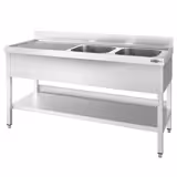 Plonge en inox PREMIUM - 1800x600mm - avec étagère basse - 2 bacs à droite