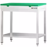 Mesa de trabalho em aço inoxidável PREMIUM - 600x600mm - com prateleira inferior & com travessas de reforço - incl. Tábua de corte Verde