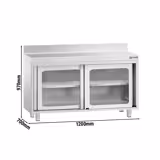 Tavolo armadiato in acciaio inox PREMIUM - 1200x700mm - con 2 porte scorrevoli - con alzatina