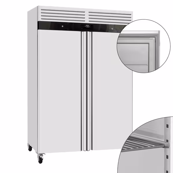 Tiefkühlschrank Edelstahl ECO - GN 2/1 - 1400 Liter - mit 2 Türen - Innenseite der Tür aus Kunststoff