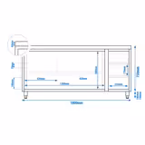 Armário baixo em aço inox PREMIUM - 1800x600mm - com portas de correr e 3 gavetas à direita
