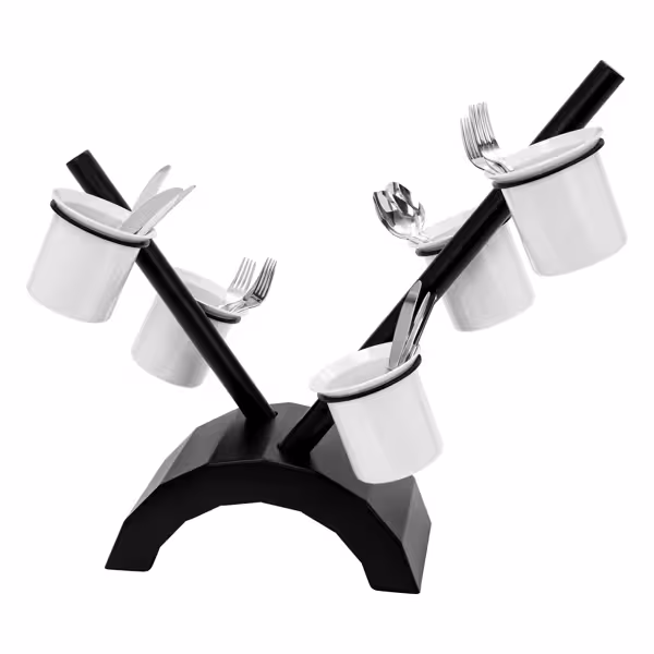 Condiment & Cutlery Holder - 360x200mm - Height: 590mm - Stainless steel - with 5 containers - removable cutlery container - Black & White