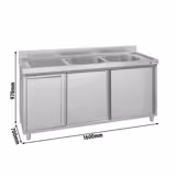 Meuble évier ECO - 1600 x 700 mm - avec poubelle & 2 bacs à droite