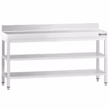 Mesa de trabalho em aço inoxidável PREMIUM - 2000x800mm - com prateleira inferior & com painel traseiro & com prateleira intermédia & com travessas de reforço