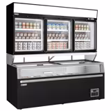 Vitrine murale de congélation pour supermarché - 3 portes - avec îlot de congélation inclus - Noir