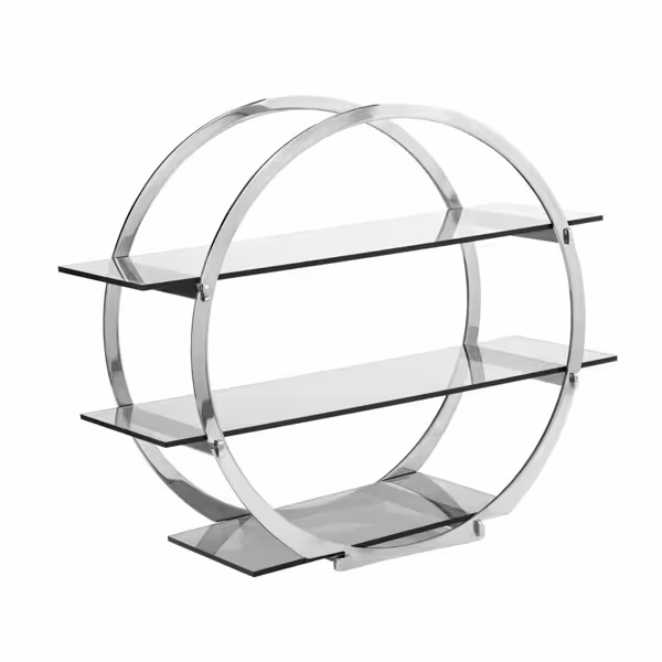 Bufféställ - rostfritt stål & plexiglas, krom - rund - 600x220 mm - 3‑vånings - Höjd: 600 mm
